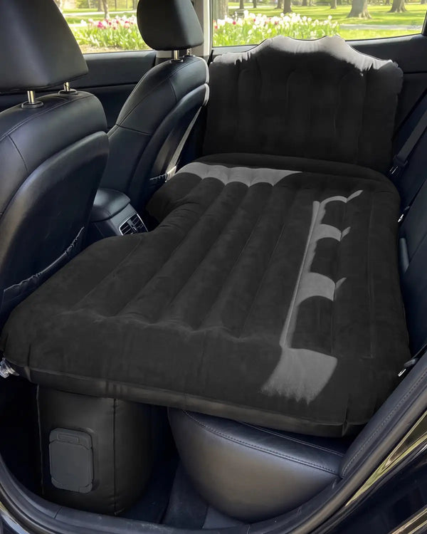 Umbrauto Back Seat Car Air Mattress with Built-in Rechargeable Pump: Cordless Inflatable Car Bed for Rear Seat Camping, 1-Click Fast Setup Thickened Flocking Sleeping Pad for Sedan, Truck & SUV