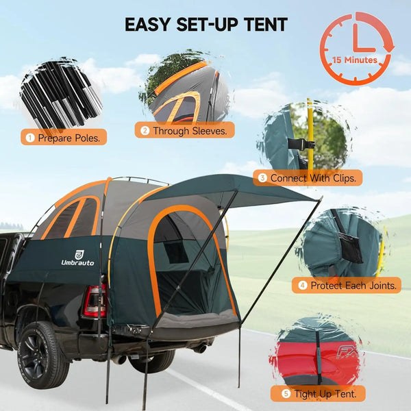 Umbrauto Truck Bed Tent with Awning,Fits 6.4-6.7 ft Truck Beds | PU3000mm Waterproof Pickup Tent