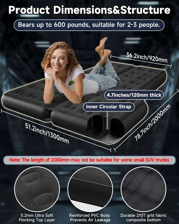 Umbrauto Thickened  SUV Back Trunk Air Mattress 3.0,Black