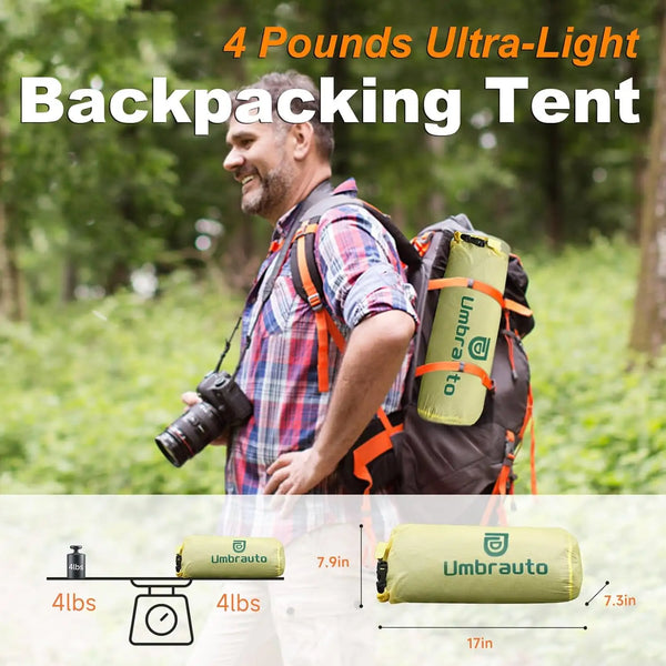 Umbrauto 4 Person Ultralight Camping Tent Waterproof 3-Season Dome Tent for Hiking, Backpacking & Outdoor Adventure