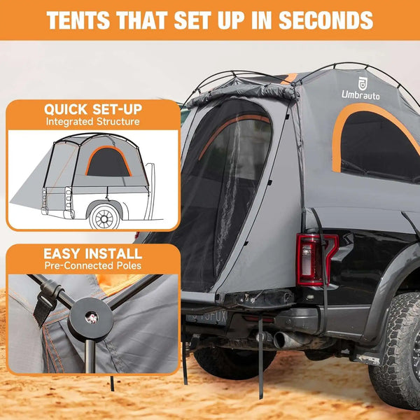 Umbrauto 6.4-6.7FT Truck Bed Tent for 2 Person | 10-Min Quick Setup Waterproof PU3000 Camping Tent for Pickup Trucks