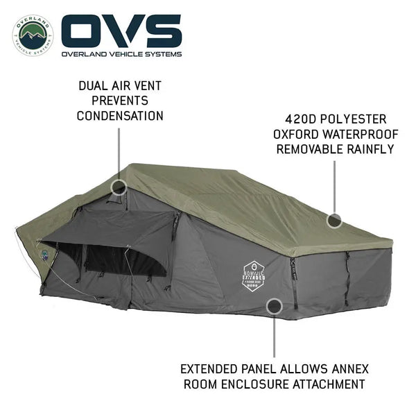 HD Nomadic 3 Person Extended Soft Shell Roof Top Tent, Grey Body & Green Rainfly