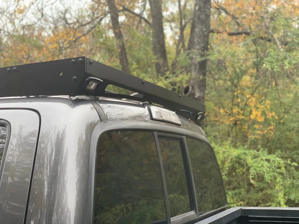 Rear view of gray Toyota Tacoma with Premium Roof Rack - Cali Raised LED