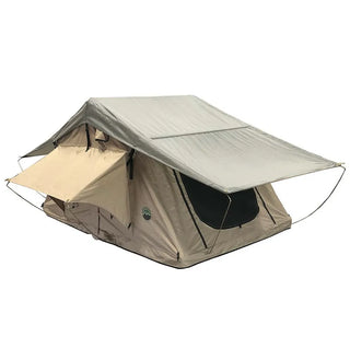 LD TMBK 3 Person Soft Shell Roof Top Tent, Tan Body & Green Rainfly