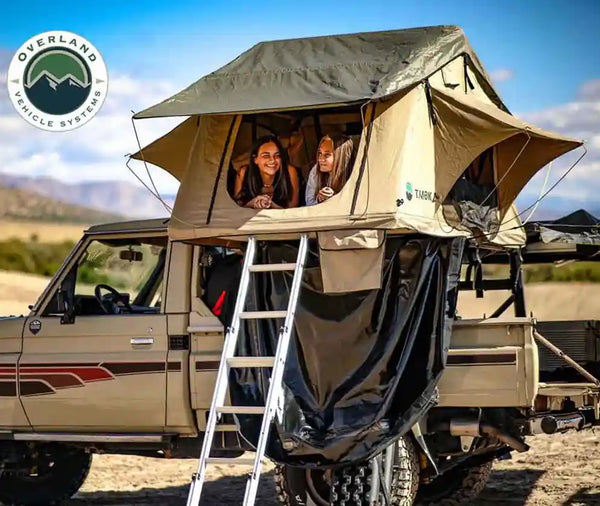 LD TMBK 3 Person Soft Shell Roof Top Tent, Tan Body & Green Rainfly