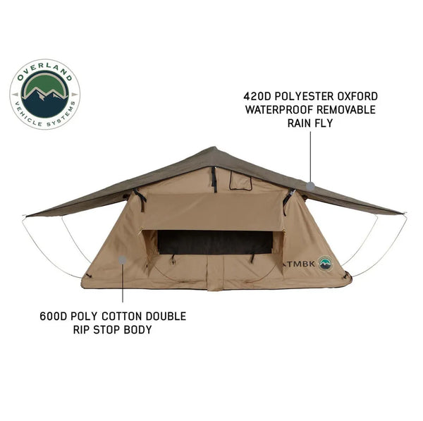LD TMBK 3 Person Soft Shell Roof Top Tent, Tan Body & Green Rainfly