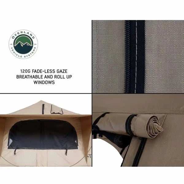 LD TMBK 3 Person Soft Shell Roof Top Tent, Tan Body & Green Rainfly