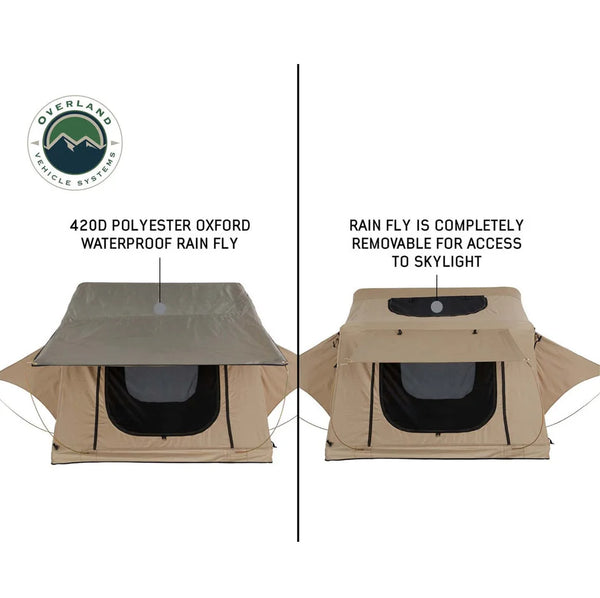 LD TMBK 3 Person Soft Shell Roof Top Tent, Tan Body & Green Rainfly
