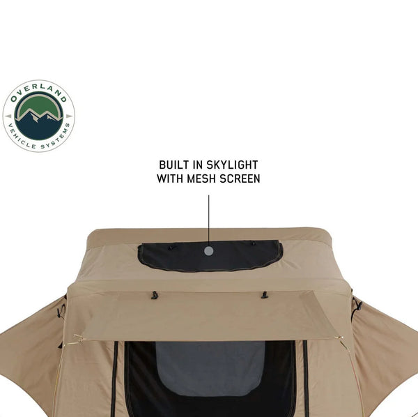 LD TMBK 3 Person Soft Shell Roof Top Tent, Tan Body & Green Rainfly