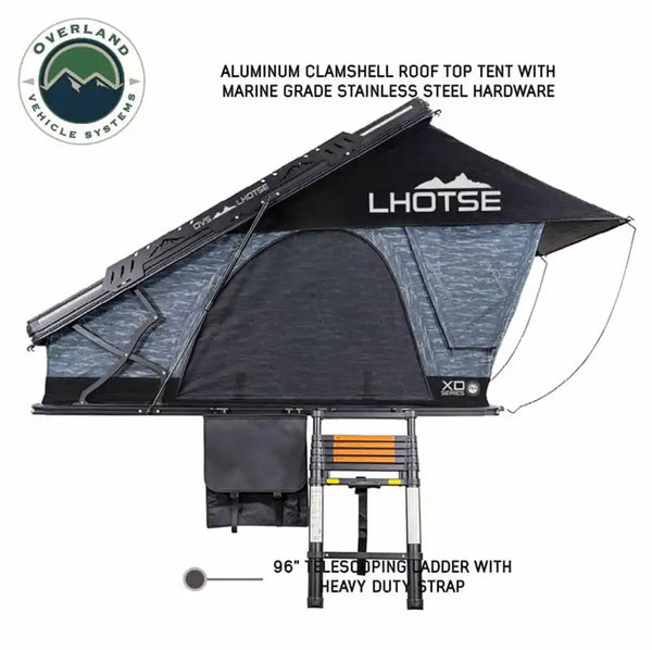 XD Lhotse 2 Person Clam Shell Aluminum Hard Shell Roof Top Tent, Blue Body & Black Rainfly