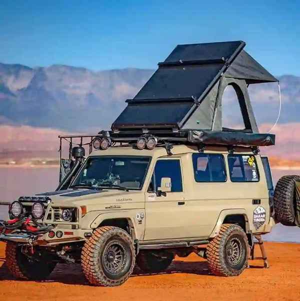 HD Mamba 3 Person Clam Shell Aluminum Hard Shell Roof Top Tent, Grey Body & Green Trim