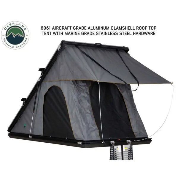 HD Mamba 3 Person Clam Shell Aluminum Hard Shell Roof Top Tent, Grey Body & Green Trim