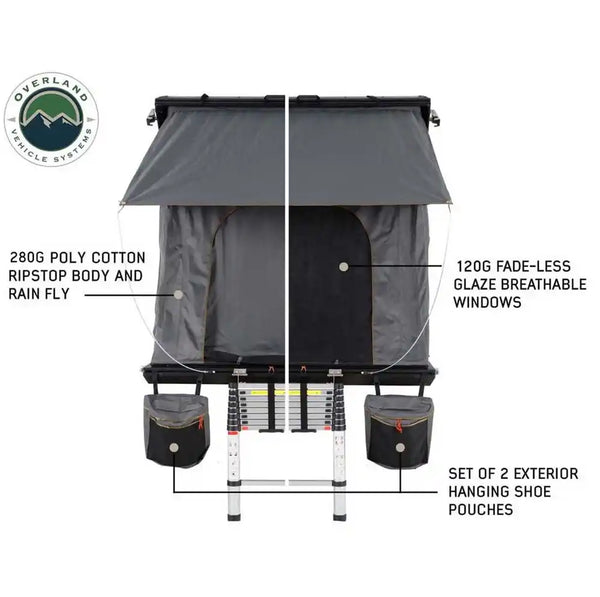 HD Mamba 3 Person Clam Shell Aluminum Hard Shell Roof Top Tent, Grey Body & Green Trim