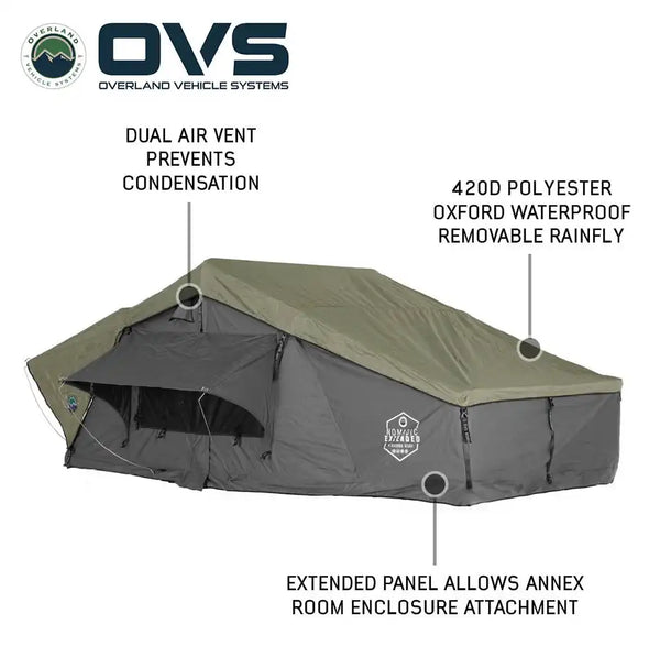 HD Nomadic 2 Person Extended Soft Shell Roof Top Tent, Grey Body & Green Rainfly