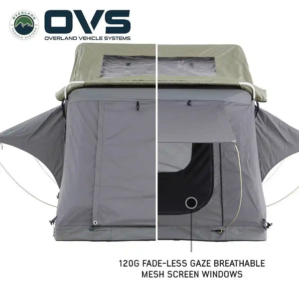 HD Nomadic 2 Person Extended Soft Shell Roof Top Tent, Grey Body & Green Rainfly