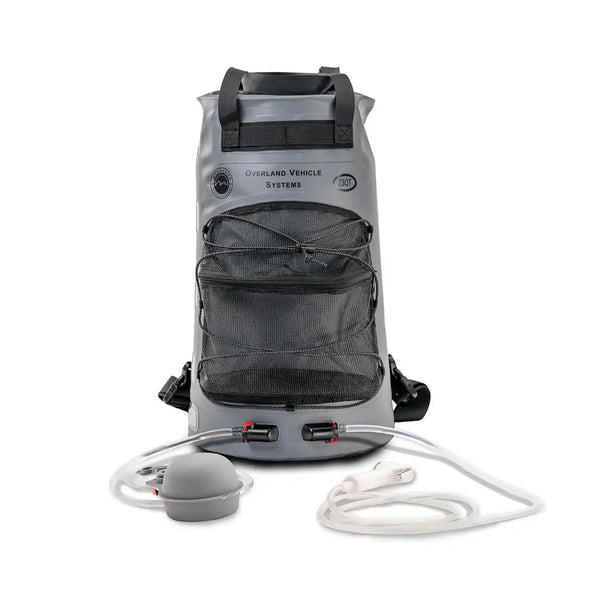 Portable Camp Shower - 23 QT, Nozzle, Foot Pump, and Mesh Storage